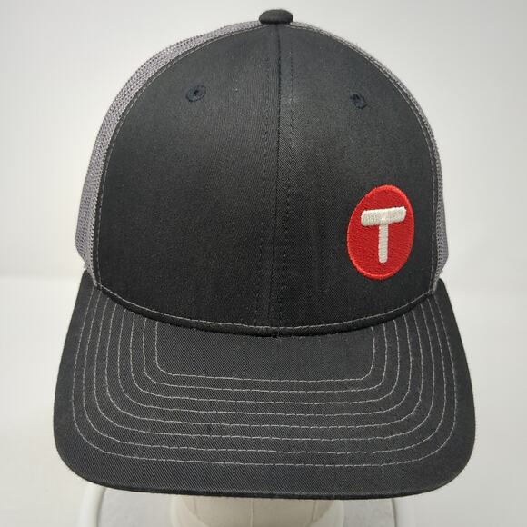 T Logo Snapback Trucker Hat Black One Size Adjustable Mesh Back Richardson - Picture 2 of 10